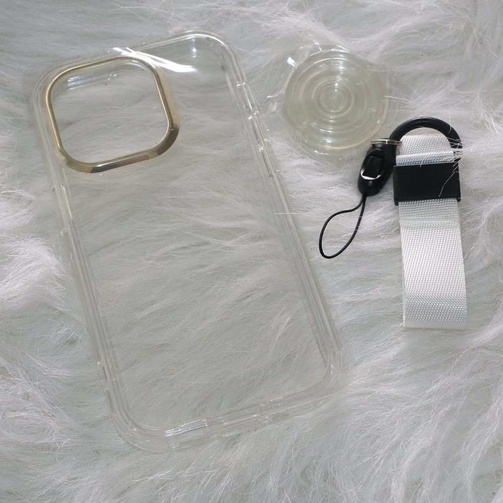 iPhone 14 Pro Case with Gold Trim - Includes Phone Grip and Wristlet